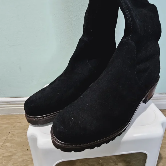 NEW STUART WEITZMAN Blaire City Black Suede Leather OTK Tie Block Heel Boots 9.5 - Picture 10 of 13